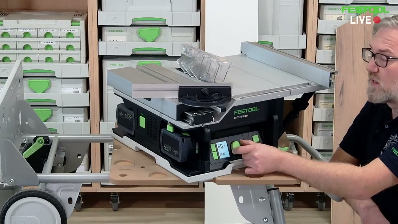 Festool LIVE 🔴[NL] De nieuwe accu-tafelcirkelzaag CSC SYS 50!