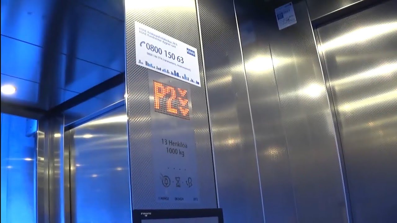 Erittäin hienot ja nopeat Koneen MonoSpace-köysihissit @ P-Hämppi, Tampere (Stockmannin porras)