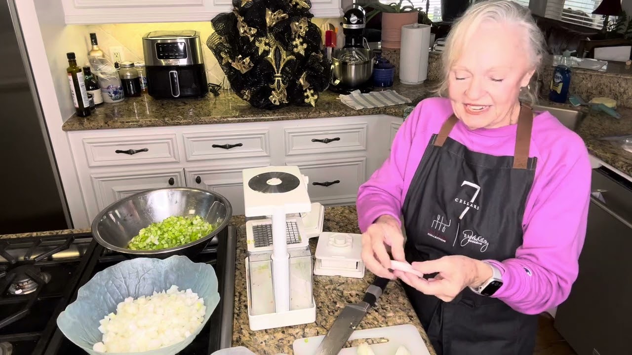 Using a veggie and fruit chopper from William Sonoma 