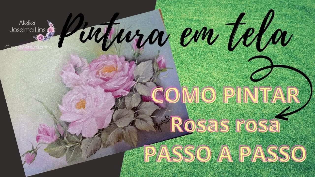 Passo a passo de pintura floral  em óleo sobre tela de ROSAS ROSA para iniciantes #stepbystep