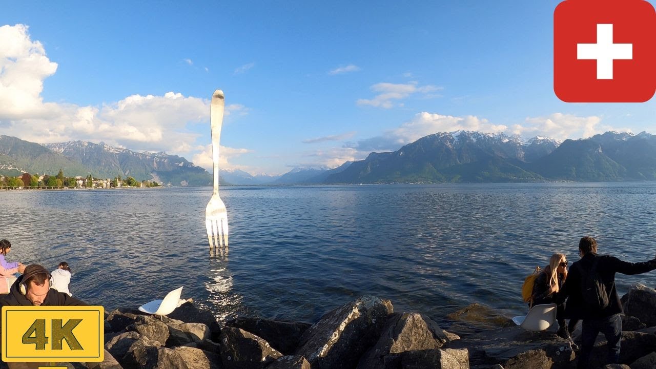 Vevey in Switzerland | Spring【4K】Canton de Vaud, Suisse (Beautiful Lake Geneva town)