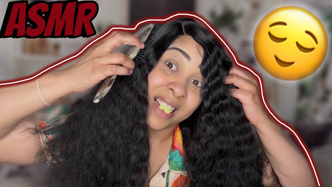 ASMR Detangling Tangled Wavy Wig Hair (Synthetic) ✨ Gum Popping + Whispering for Sleep