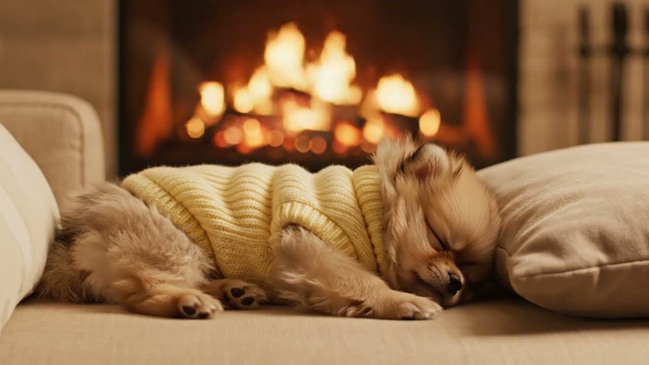 Cozy Puppy by the Fireplace 🔥 Warm Indoor Ambience for Deep Sleep & Relaxation