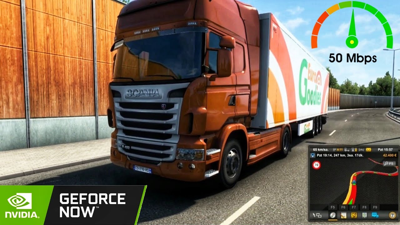 Geforce Now Euro Truck Simulator 2 ultra HD 60 fps test, 
