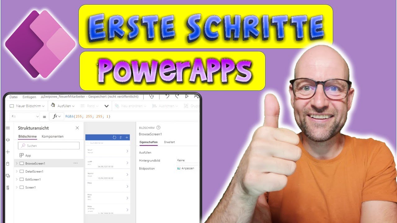 [ POWERAPPS ] [ ERSTE SCHRITTE ] Lerne wie man die erste eigene APP mit Excel Datenquelle erstellt.