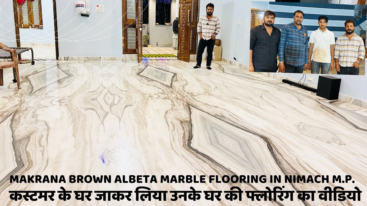 Makrana brown Albeta marble flooring in Nimach M.P. white marble flooring. Albeta marble flooring