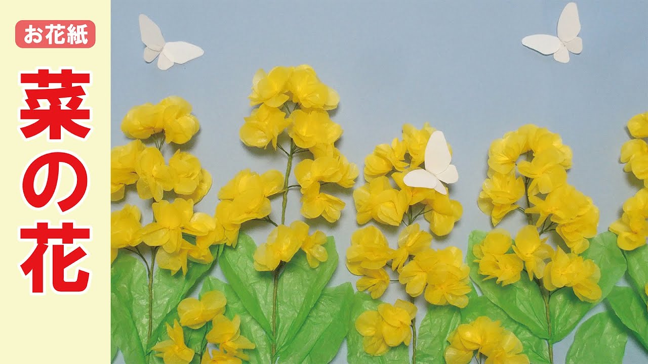 【お花紙で簡単】菜の花と折り紙の蝶々の壁面飾り