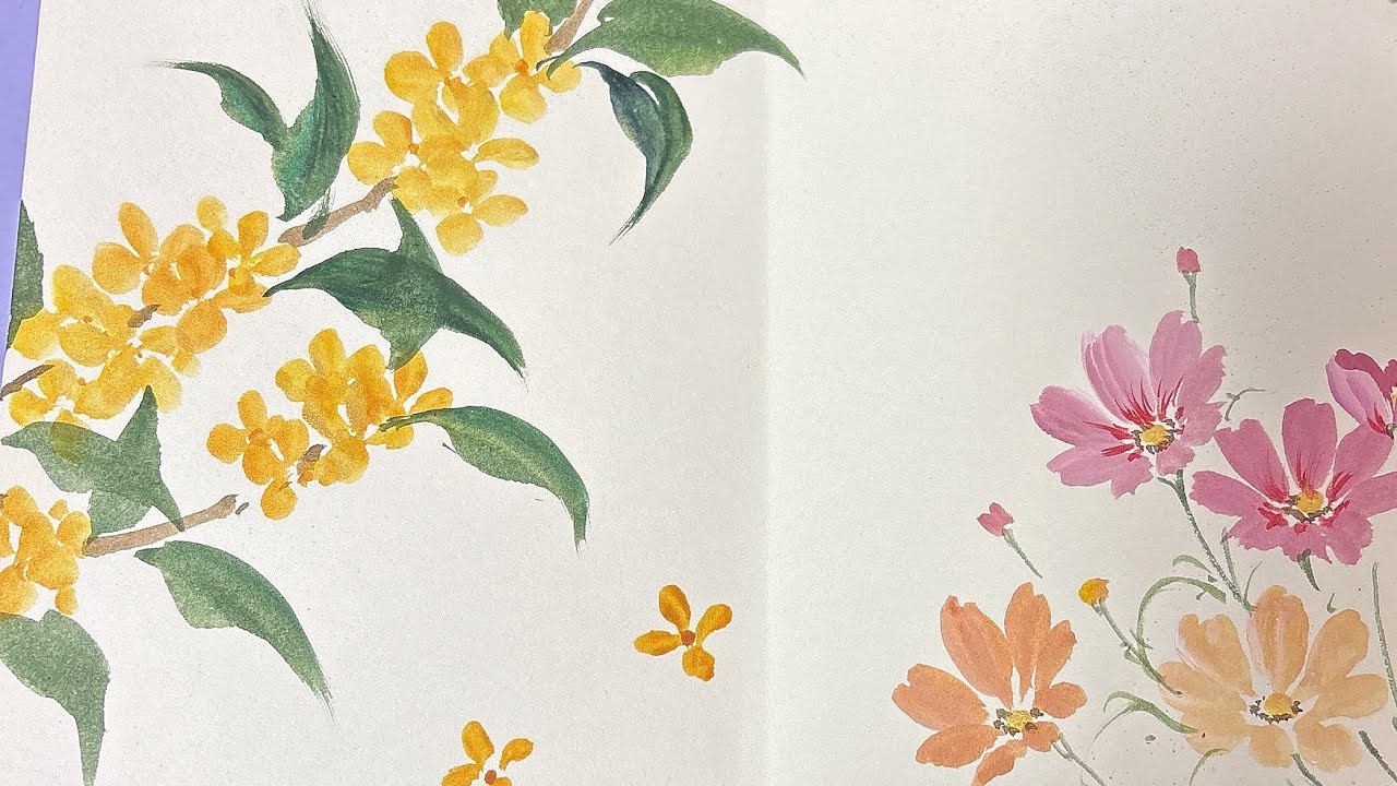 キンモクセイやコスモスの描き方Easy way to draw Osmanthus and Cosmosほのぼの一筆画42😍2025