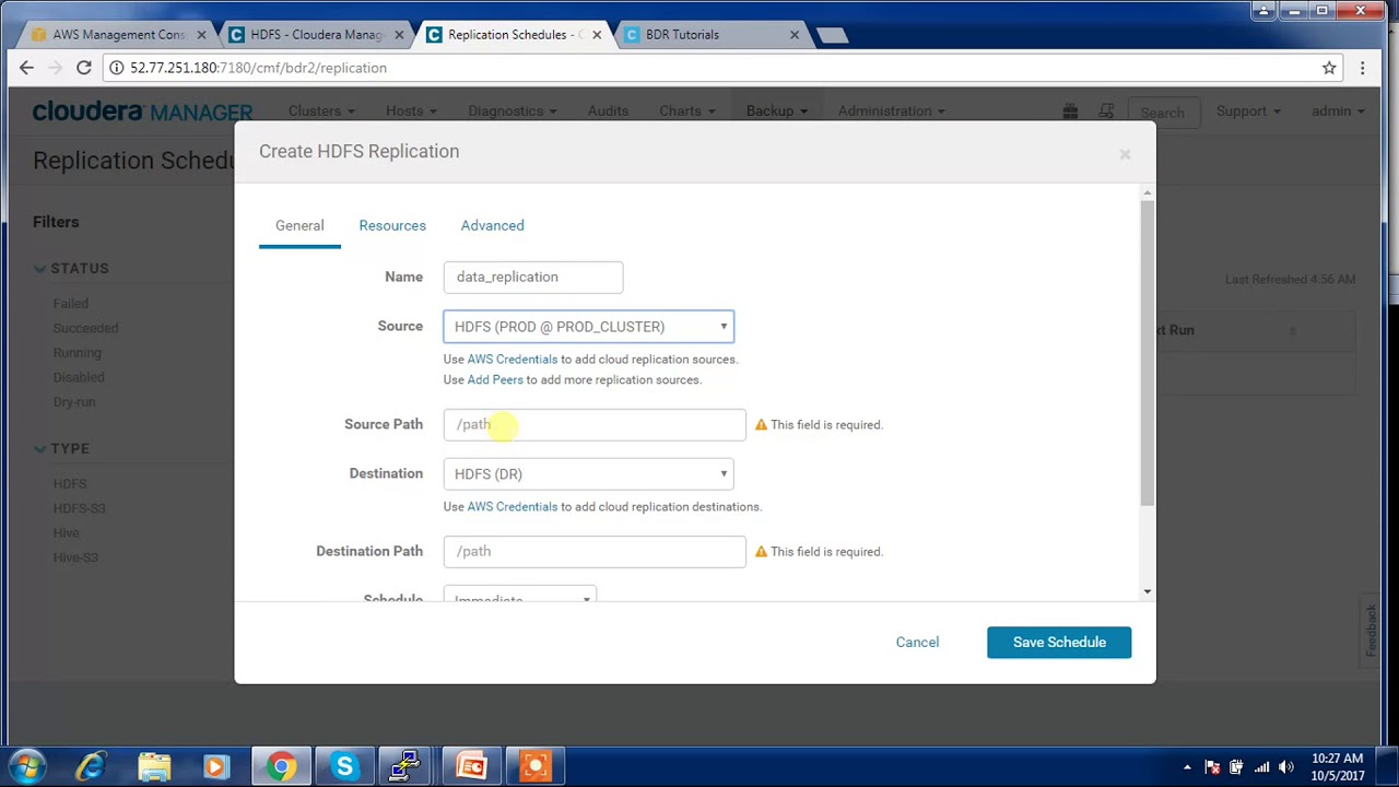 HDFS Backup and Disaster Recovery using Cloudera BDR