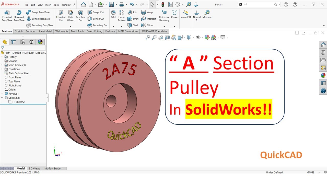 A Section Pulley Design in SolidWorks | Step-by-Step Mechanical Tutorial | QuickCAD