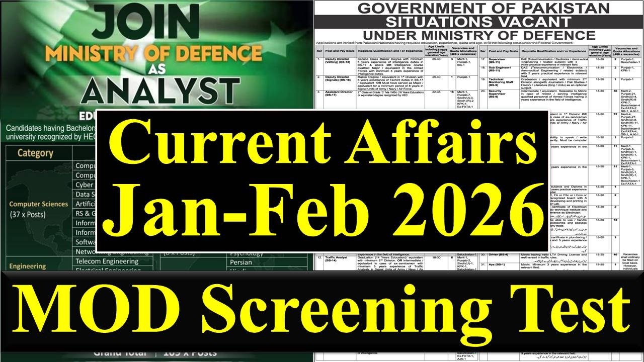 MOD Screening Test Preparation | Current Affairs Jan - Feb 2026 | MOD Analyst, Assistant Director |
