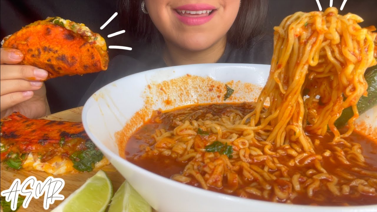 ASMR TRYING BIRRIA NOODLES FOR THE FIRST TIME! & MY USUAL BIRRIA TACOS *EATING SOUNDS | ADYASMR