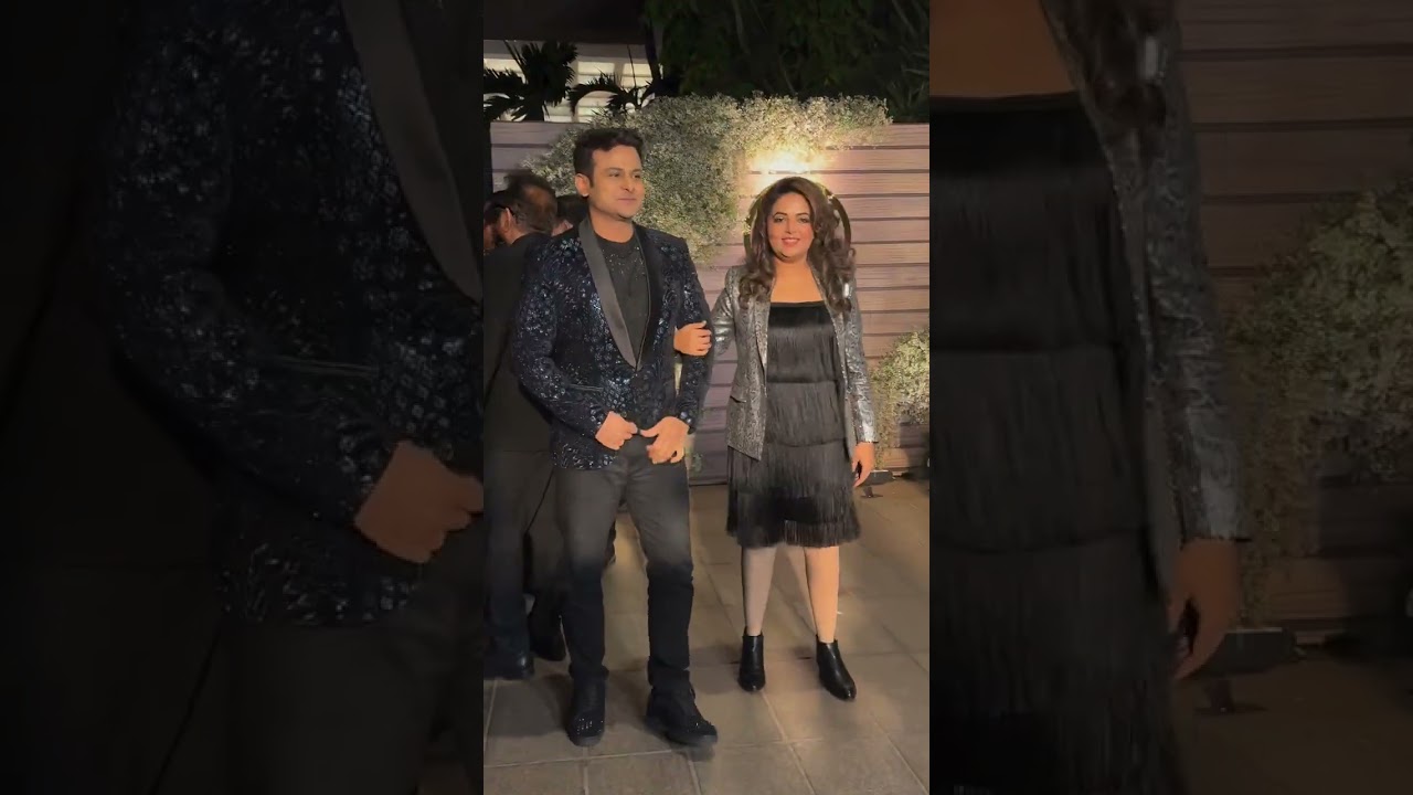 Sugandha Mishra with husband at the Sangeet Ceremony of Producer Vicky Bhagnani #sugandhamishra