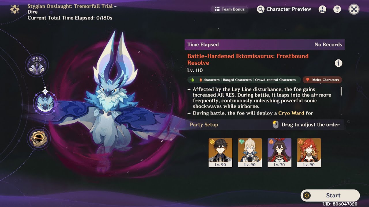 The fall damage strat for Jean C0 Dire || Stygian Onslaught Iktomisaurus Luna 3 Genshin 6.2