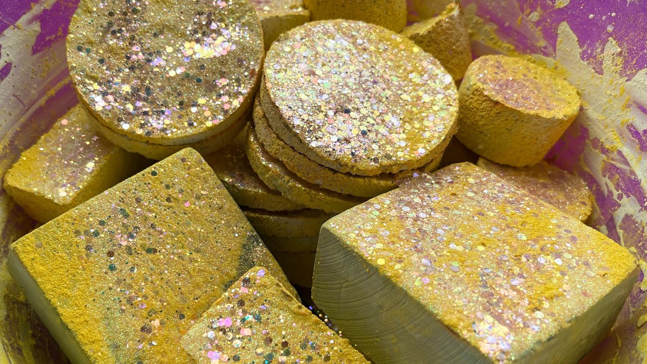 Fluffy Yellow Reforms & Hard Dyed Gymchalk • Holi Powder Crush • Satisfying Powdery Crumble • ASMR