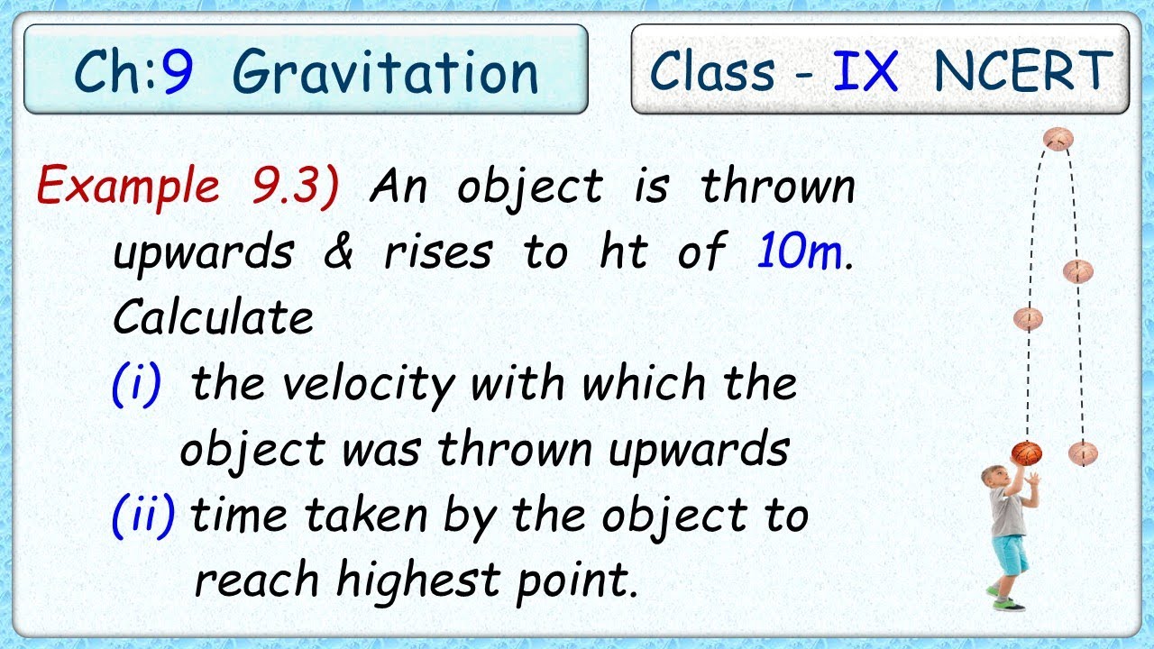 Pg-104  Example 9.3)  An object is thrown vertically upwards and rises to a height of 10m. Calculate