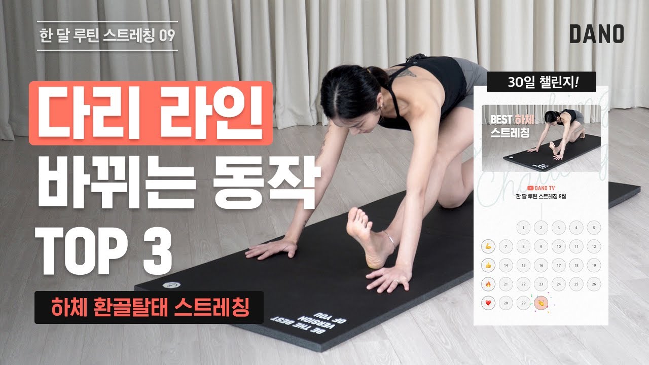 매일하면 다리 라인이 바뀌는 하체 스트레칭 TOP 3✨(※시원함주의) [Eng/5분 다이어트 운동] @DanoTV  | 다노티비