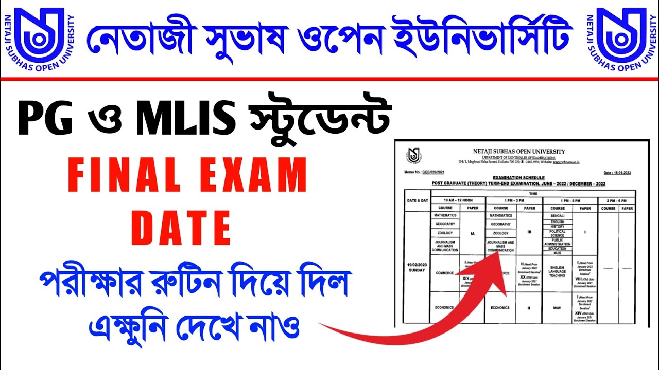 NSOU Offline Exam Date & Routine Published For PG Students and MLIS Students