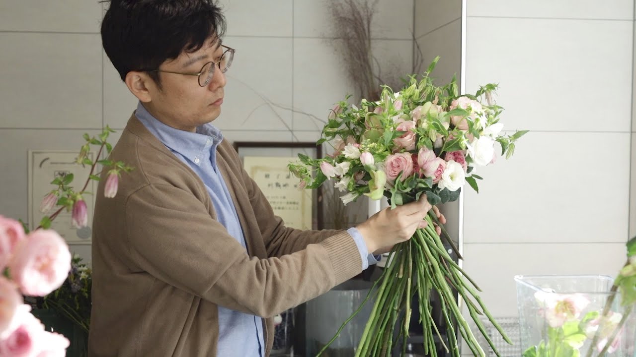 自然風法式超大號花束！Making a romantic pink bouquet with leaves #hanabi #花束 #bouquet #flowers #花藝教學