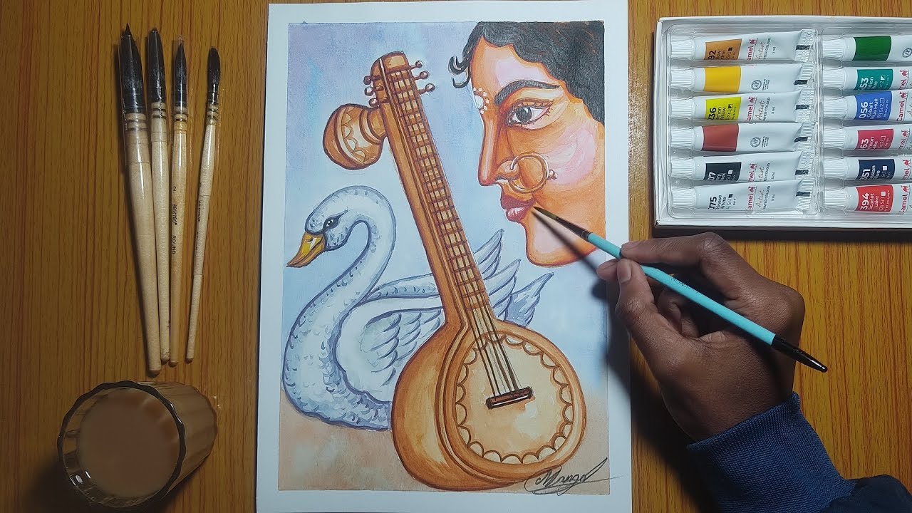 | Beautiful Maa Saraswati Water Colour Painting | | How to Paint Maa Saraswati with Water Colours |