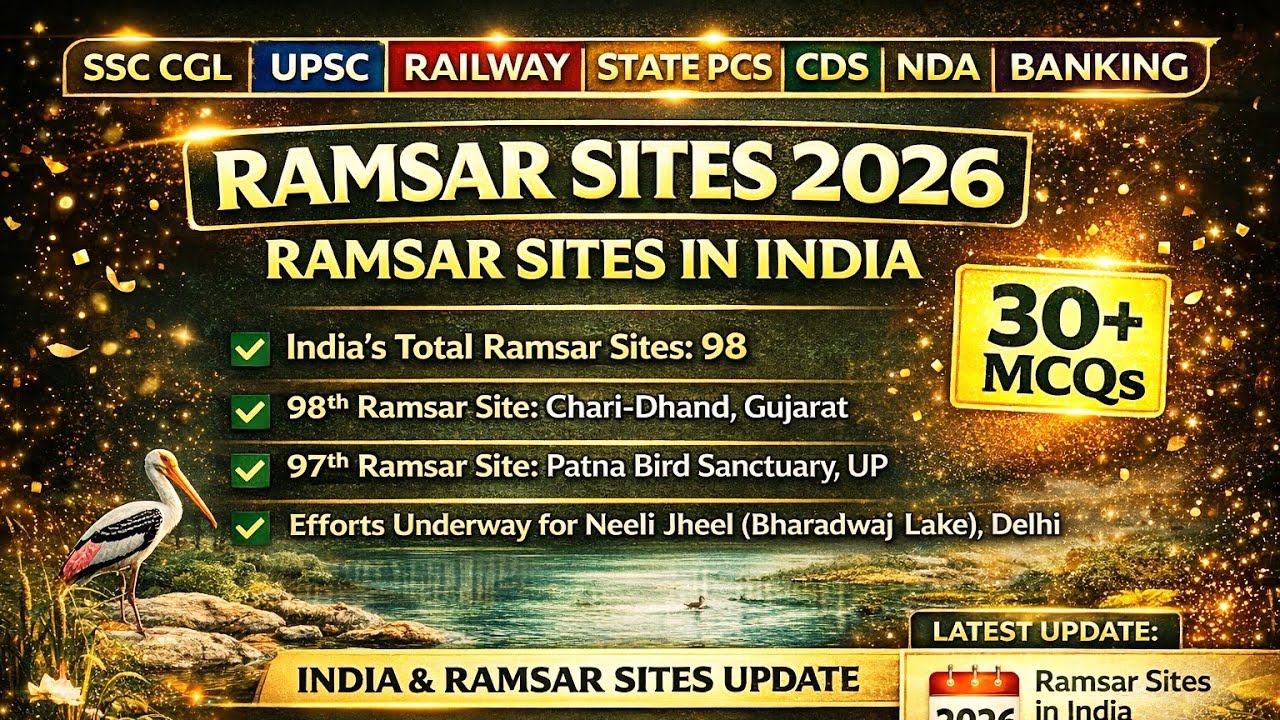 98 Ramsar Sites in India 2026 🔥 Top 40 MCQs | Most Expected for SSC CGL, UPSC, Railway 2026,OPSC