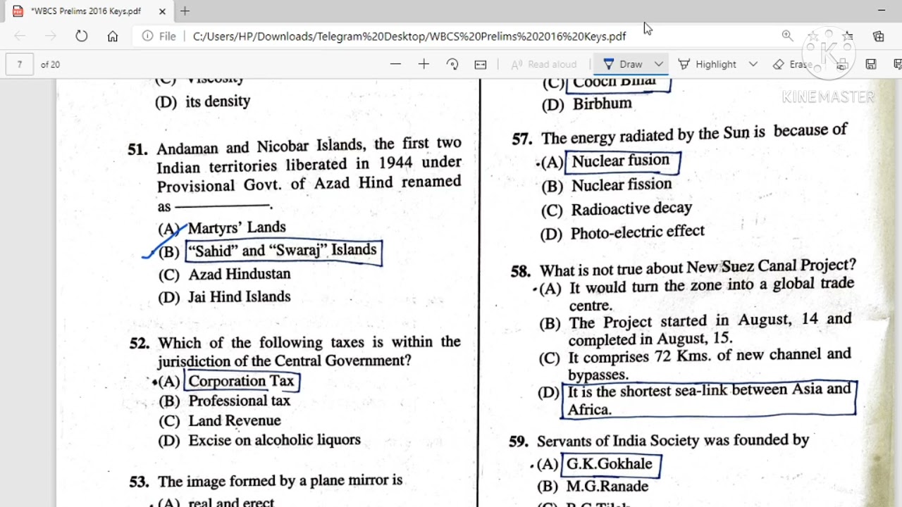 Solution with Official Answer Keys 2016 WBCS Preliminary Exam