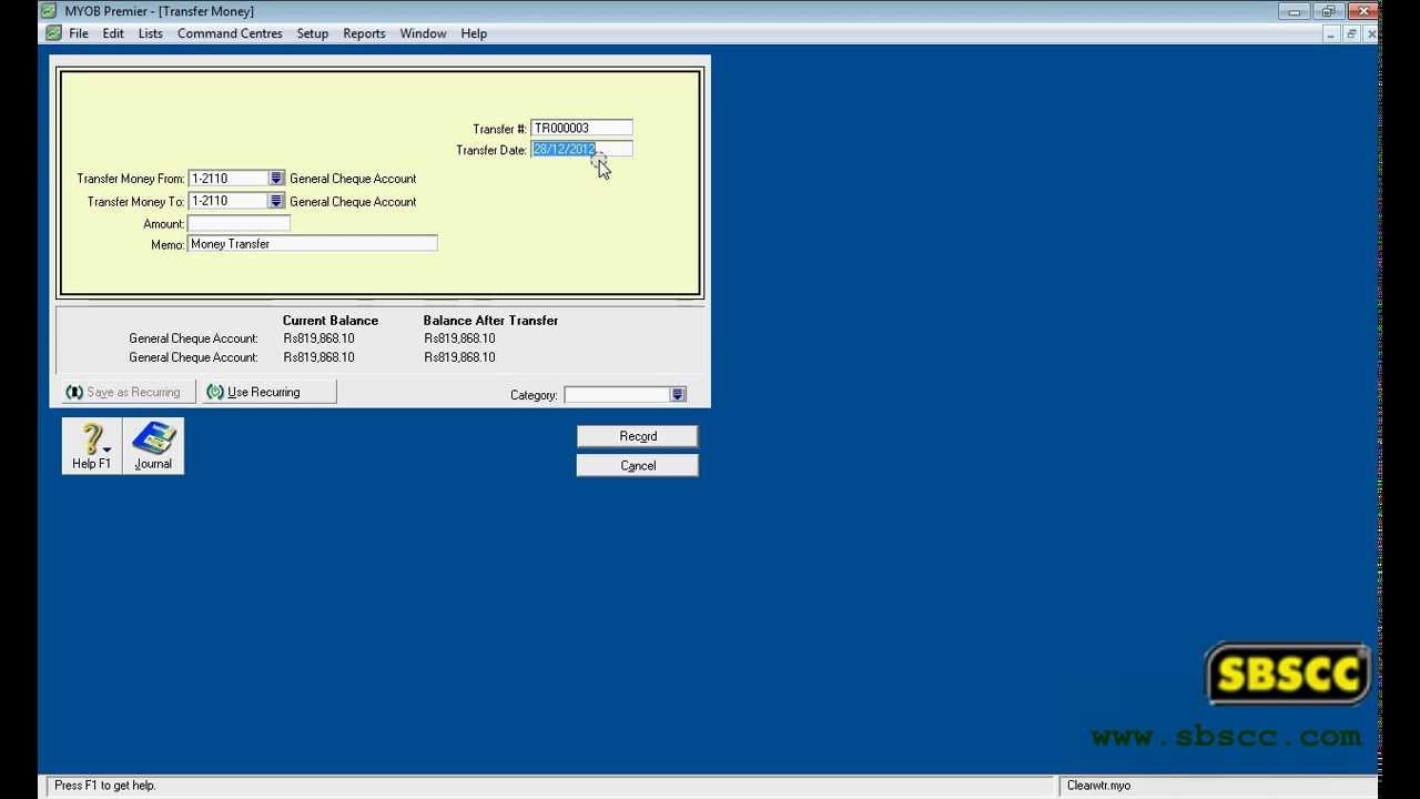MYOB Transfer Money