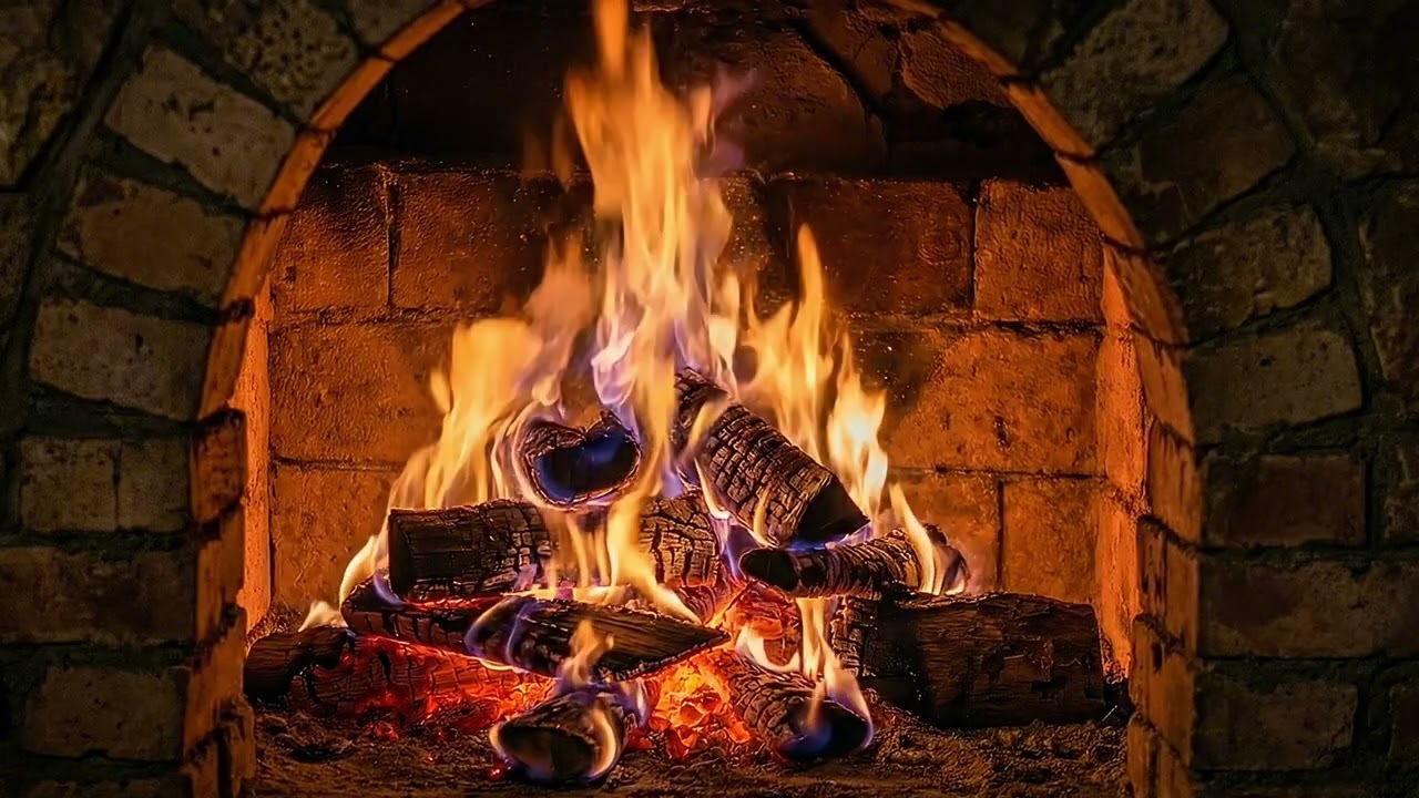 Ultra HD 4K Fireplace With Crackling Sounds. Burning Fireplace. Cozy Ambience 2 hours