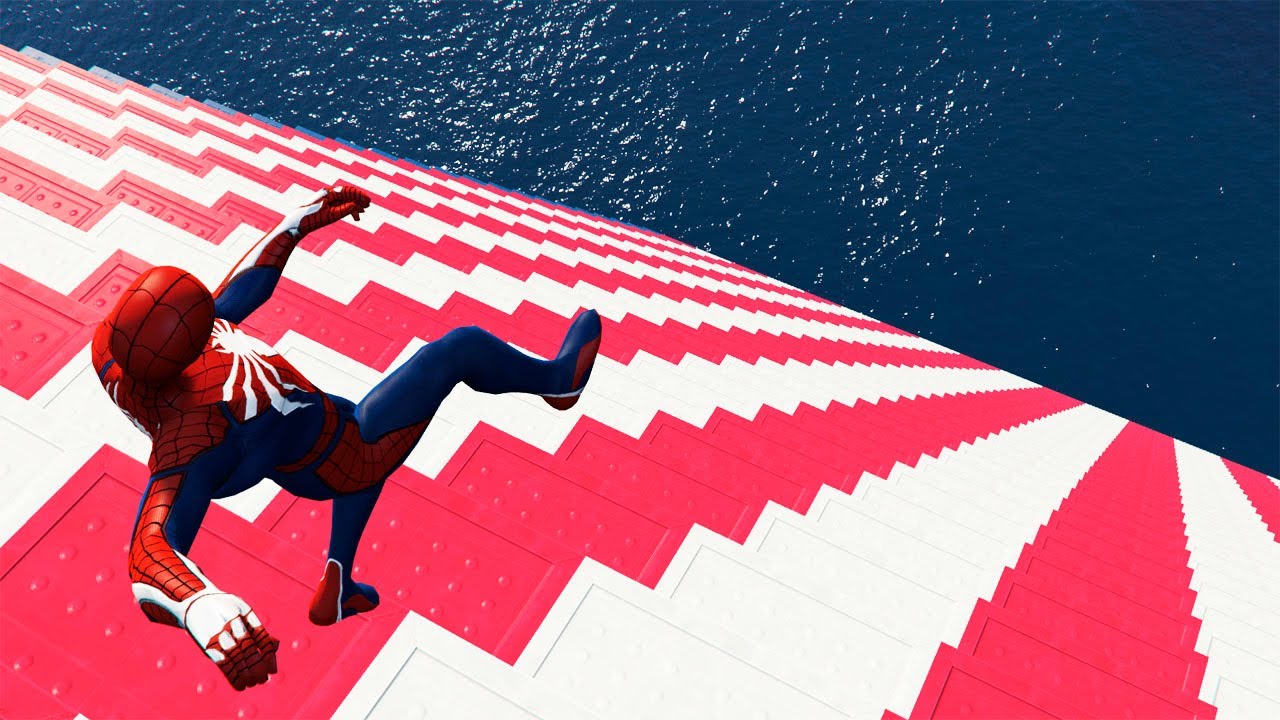 GTA 5 Stunning Ragdolls #48 - Spiderman Big Stairs Fails