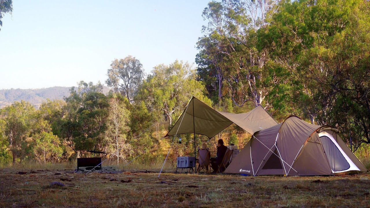 Camping in the OUTBACK with MOUNTAIN RANGE view (ASMR, RELAX, UNWIND, SNOWPEAK)