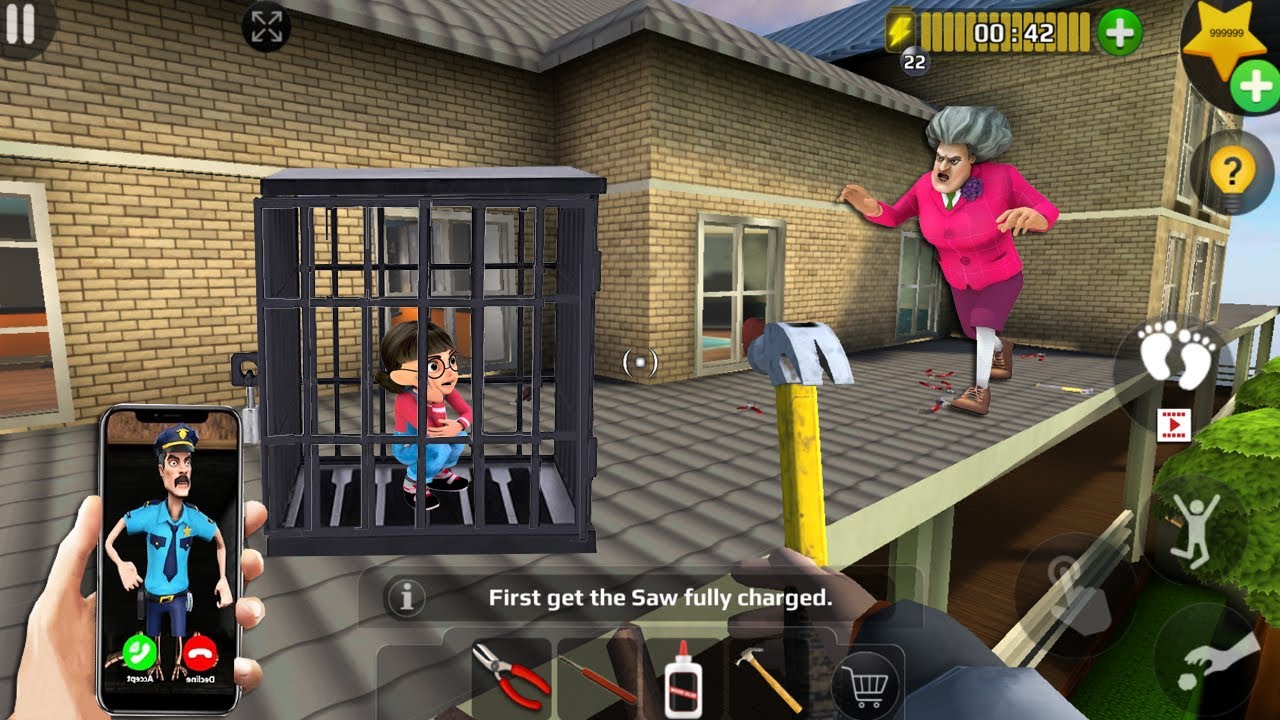 Scary Teacher 3D - with nick and tani troll Miss T fell face down  part 5085 #scaryteacher3d