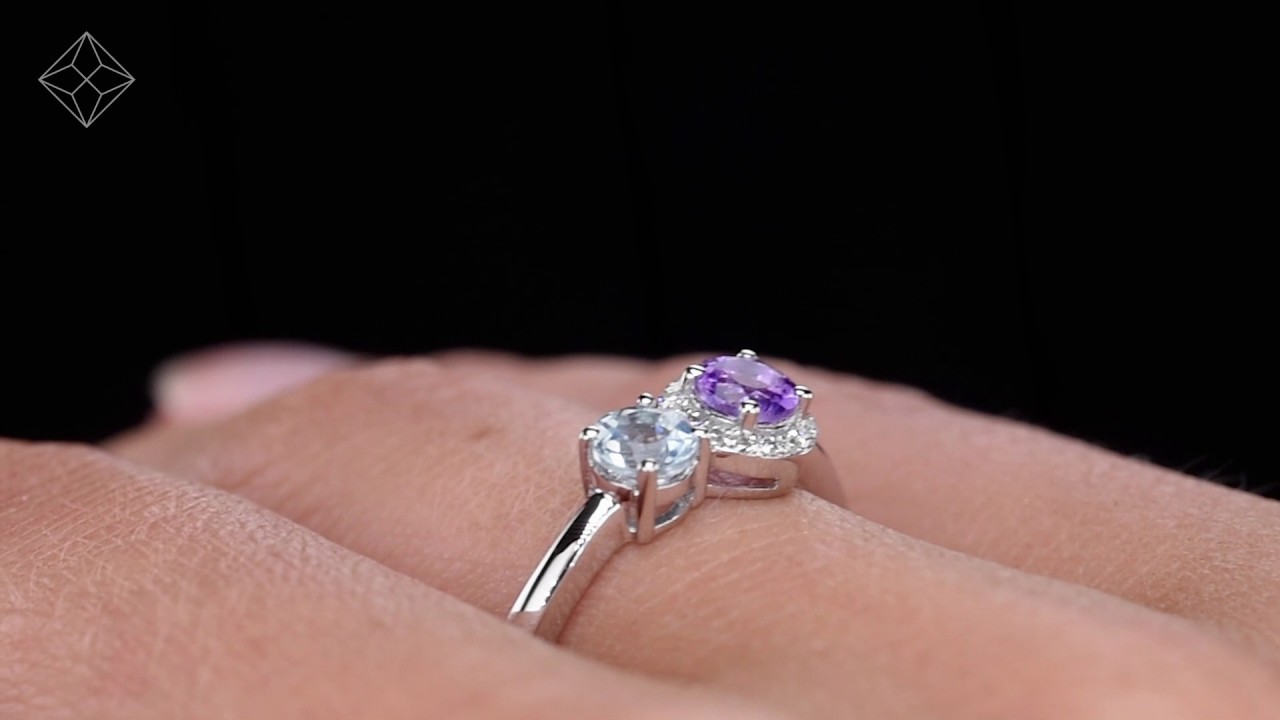 Stellato Collection Amethyst Blue Topaz and Diamond Ring 0.05ct In 9k White Gold - E5998