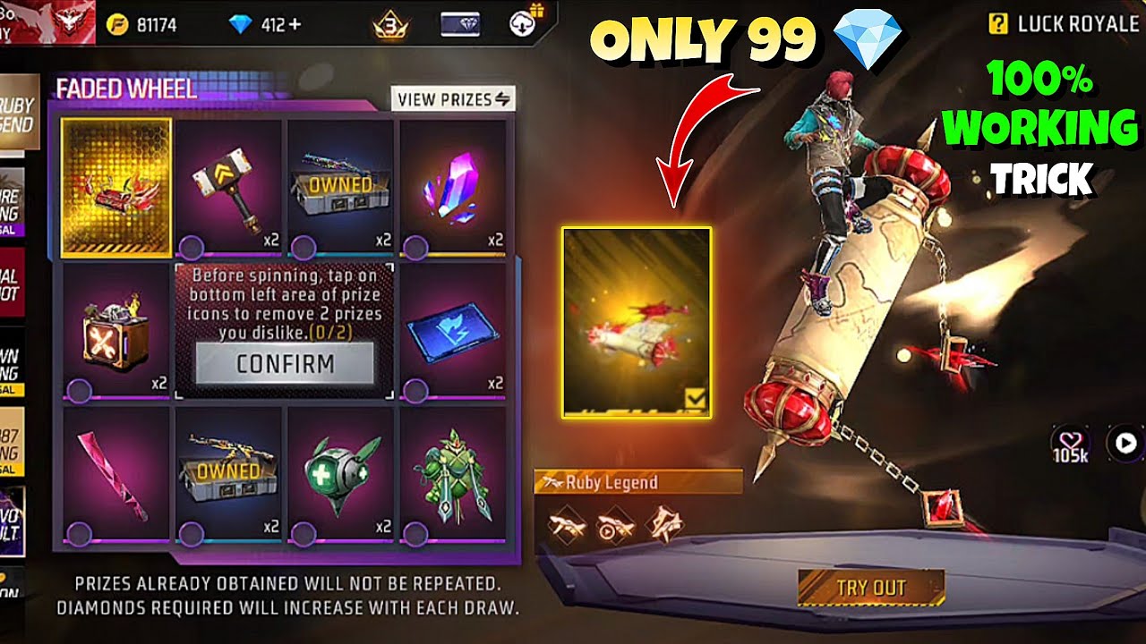 New Skydive Faded Wheel Event Spin Trick 🤯🥳| New Ruby Legend Skydive Spin | free fire new event 