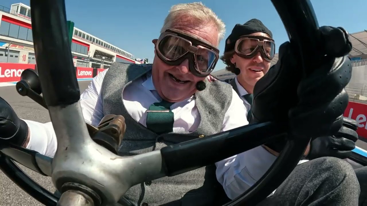 Vintage Aston Martin smiles with Johnny Herbert & Seb Vettel