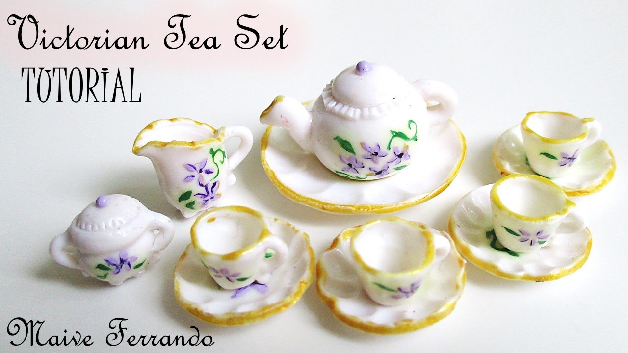 Miniature Victorian Tea Party, Tea Set / Crockery - Polymer Clay TUTORIAL || Maive Ferrando