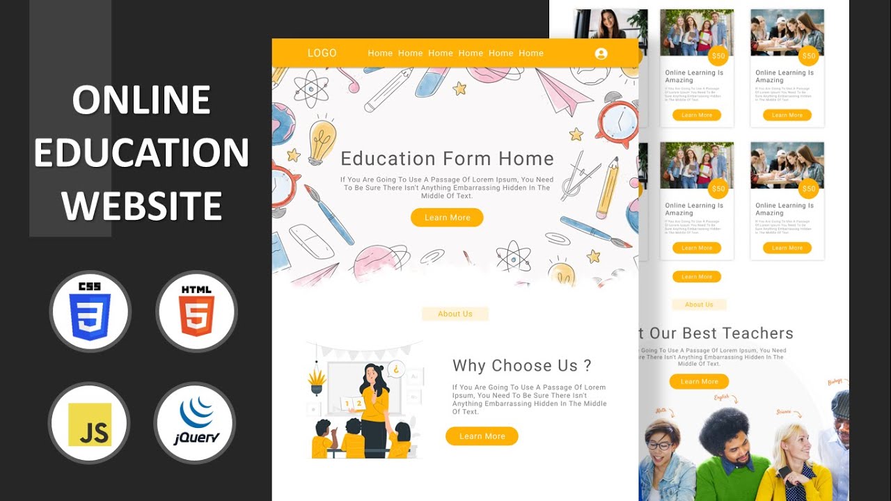 Create A Responsive ' Online Education ' Website Design Using [ HTML CSS JS ] - Step By Step