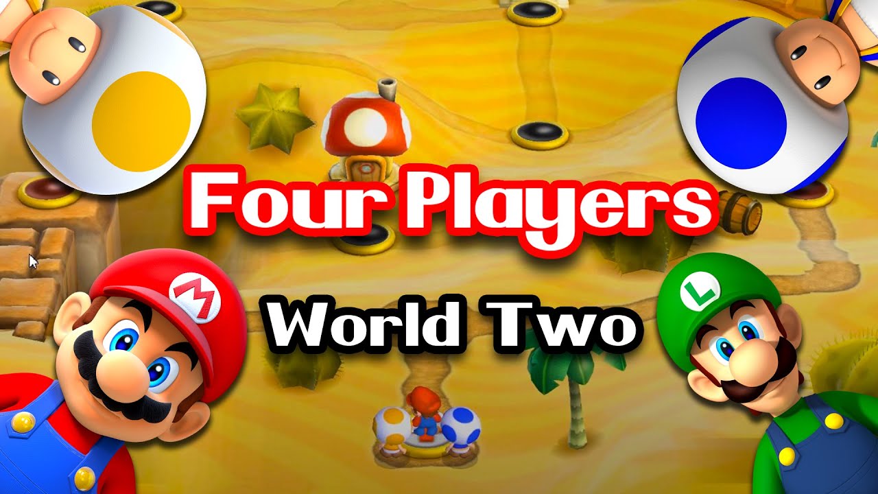 New Super Mario Bros. Wii – 4 players |  Walkthrough (100%) World 2