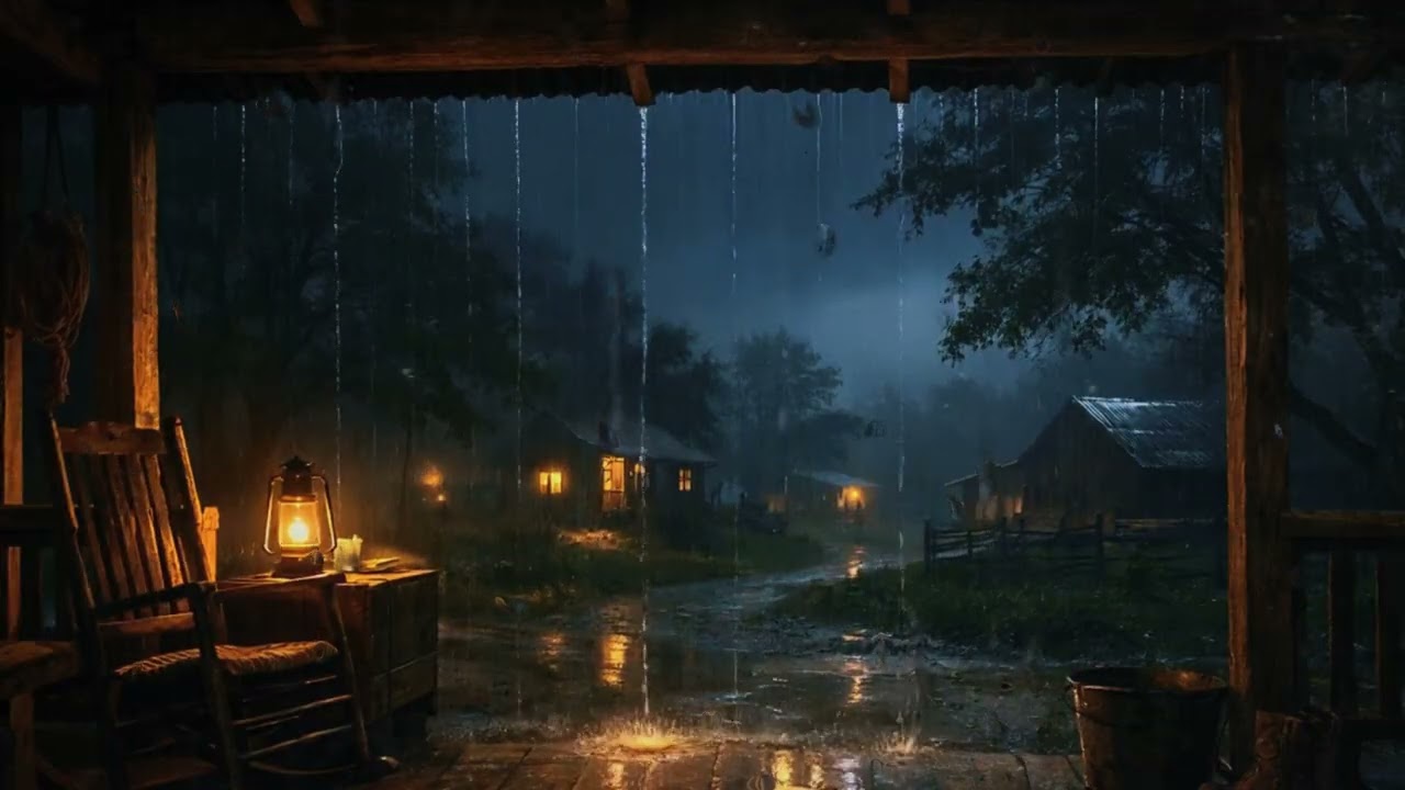 Gentle Night Rain on Village Porch 🌧️ Calm Sleep Ambience