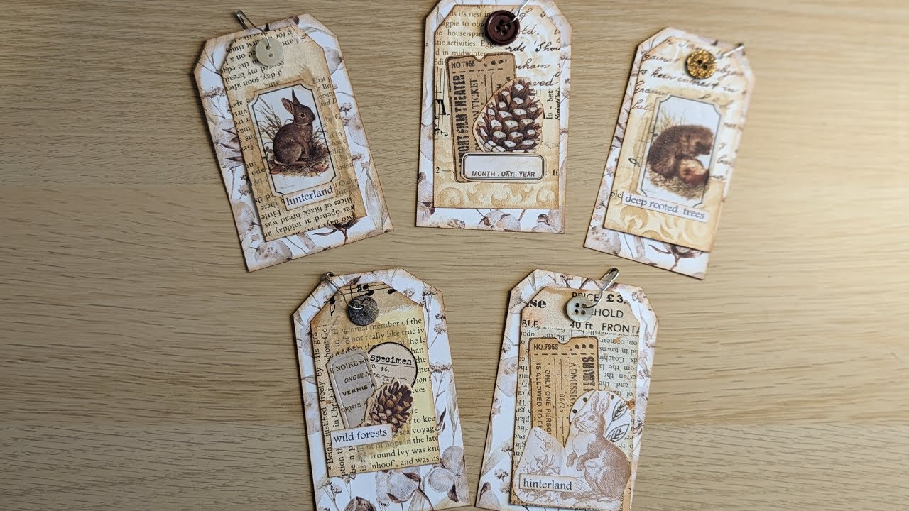 Mass Making Teeny Junk Journal Tags ~ Tina's Weekly Workshop 34/134 ~ Woodland Junk Journal Ideas
