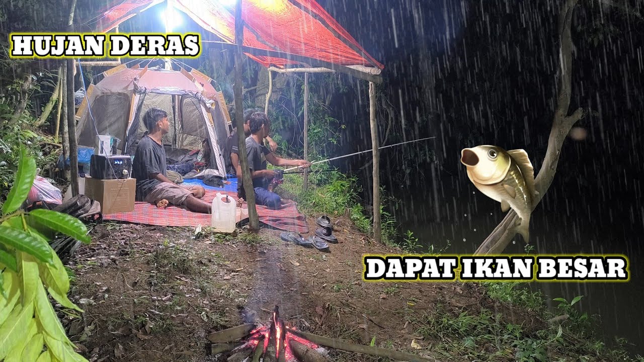 Camping Bareng Teman 🌧️ Hujan Deras & Dapet Ikan Spesial buat Makan Malam