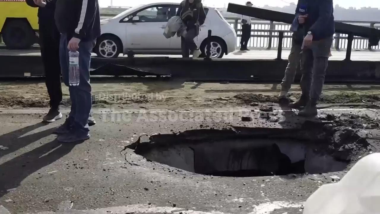 Aftermath of Russian attack on Kyiv's Northern bridge