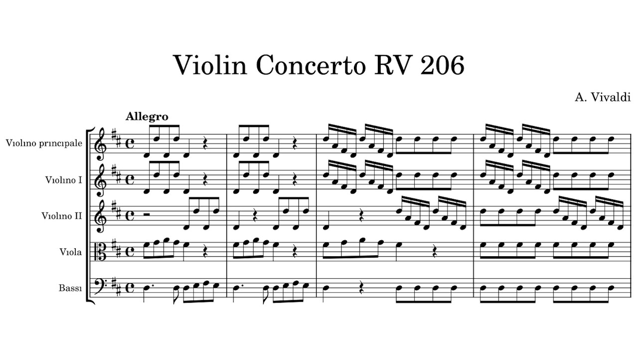 Vivaldi: Violin Concerto in D major, RV 206 {Score video}