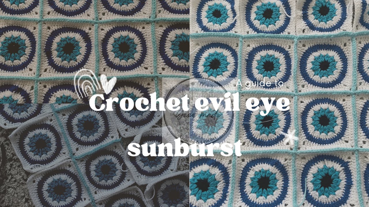 Crochet evil eye 🧿🧿 sunburst square tutorial