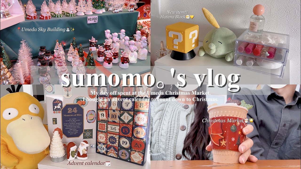 休日vlog.街に出て買い物したりクリスマスマーケット行ったり🎅🏼🎄|KALDIアドベントカレンダー🍫,newルームライト,GU,文房具購入品|梅田で中華ランチ🥟