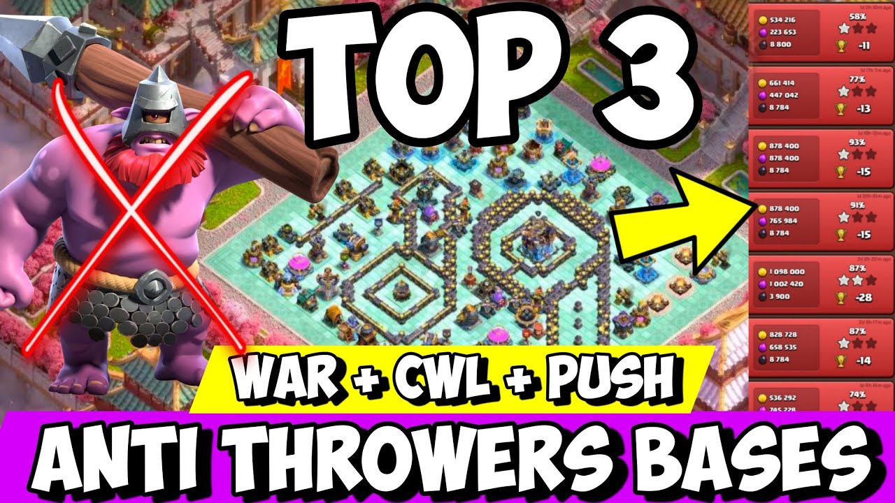 🔥 TOP 3 TH18 Anti-Throwers Bases 2026 | UNBREAKABLE Defense | Anti 3 Star Legend & War