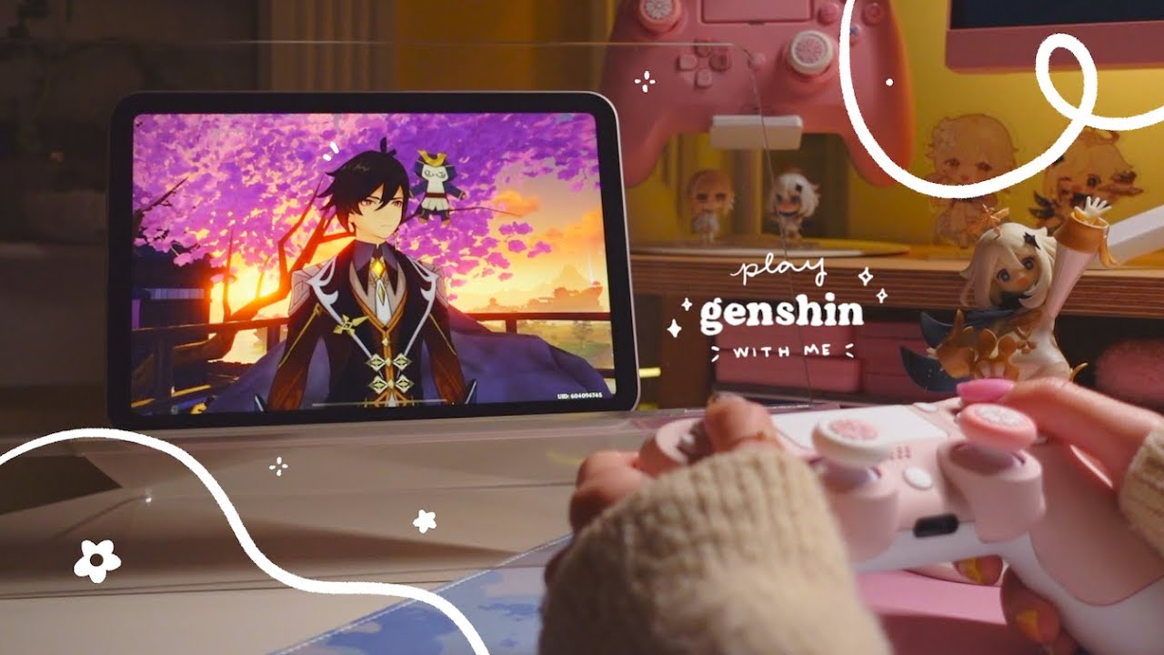 🍵 playing genshin late at night on a cozy lil' ipad setup | 1hr of gameplay ambience (jp dub) ✧