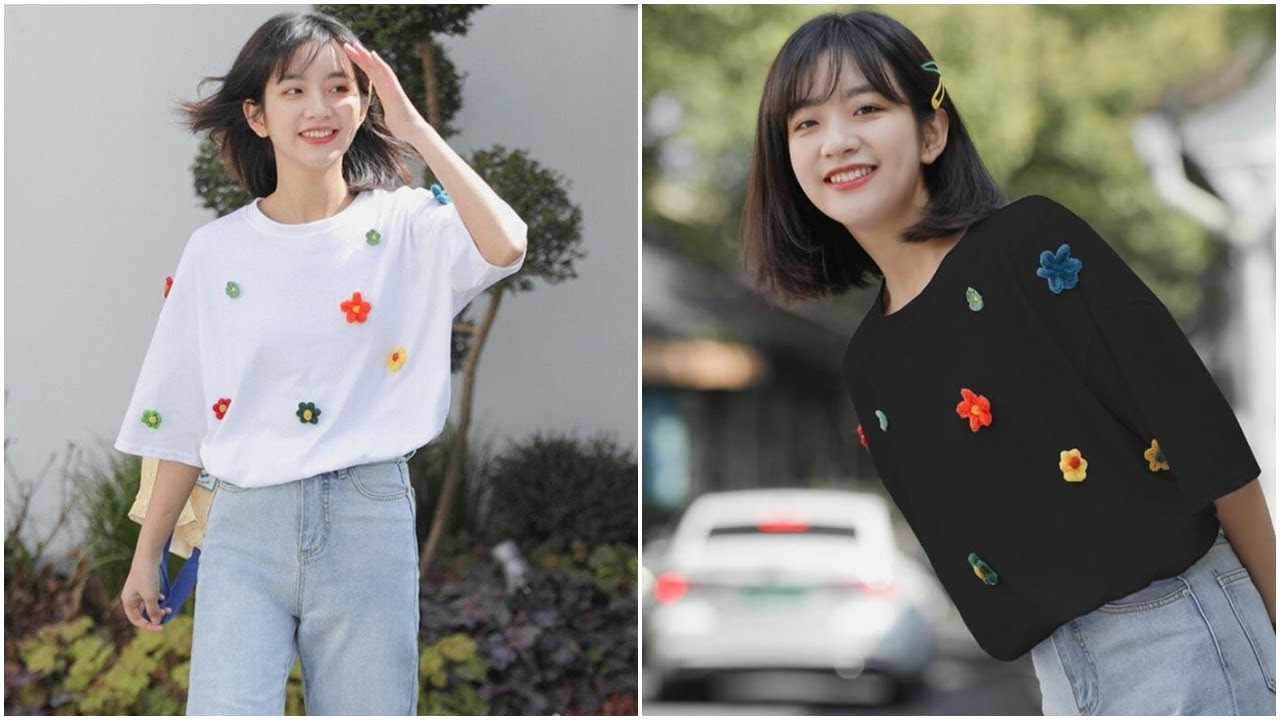 Cute 3D Fluffy Flower Print T-Shirt Kawaii Harajuku Streetwear Poly Cotton Mix Floral Daisy Summer