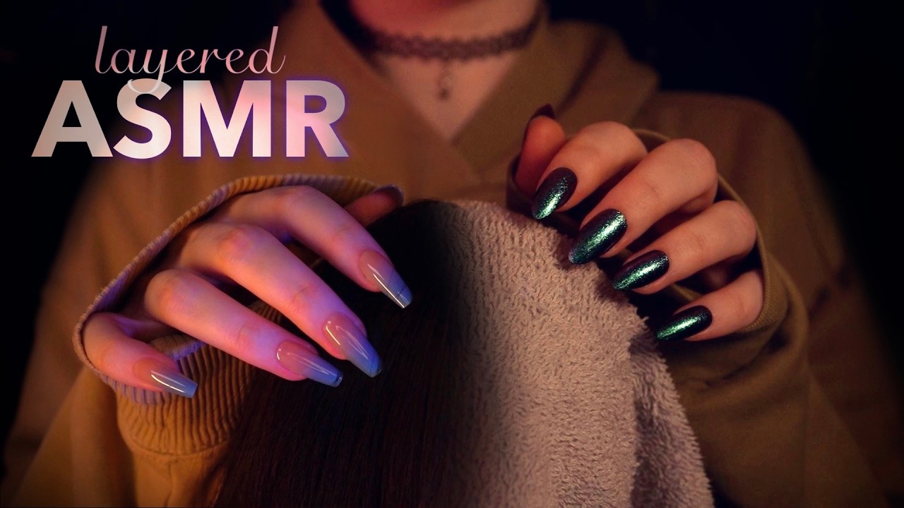 layered ASMR | gentle Towel, Head & Scalp Scratching - no talking, ambiance