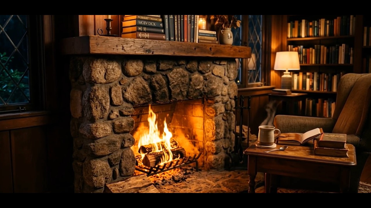 🔥 Cozy Fireplace BGM | Crackling Fire Sounds for Study, Relaxation, Reading & Deep Sleep