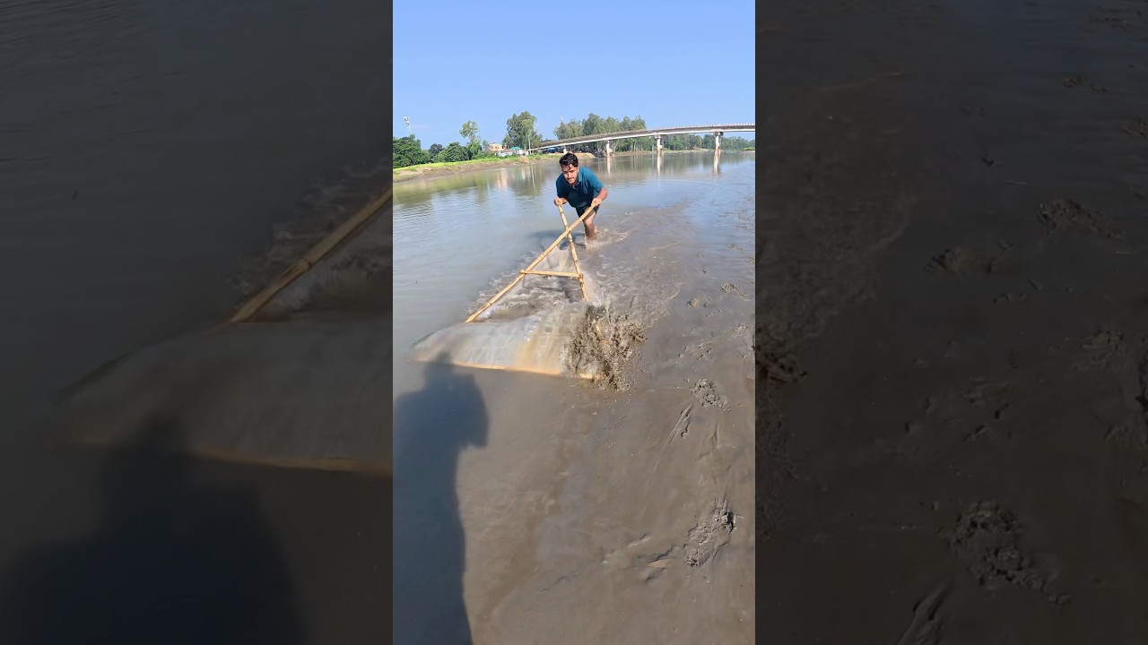 Amazing Boys&rsquo; Small Net Fishing Skills in the Village River
